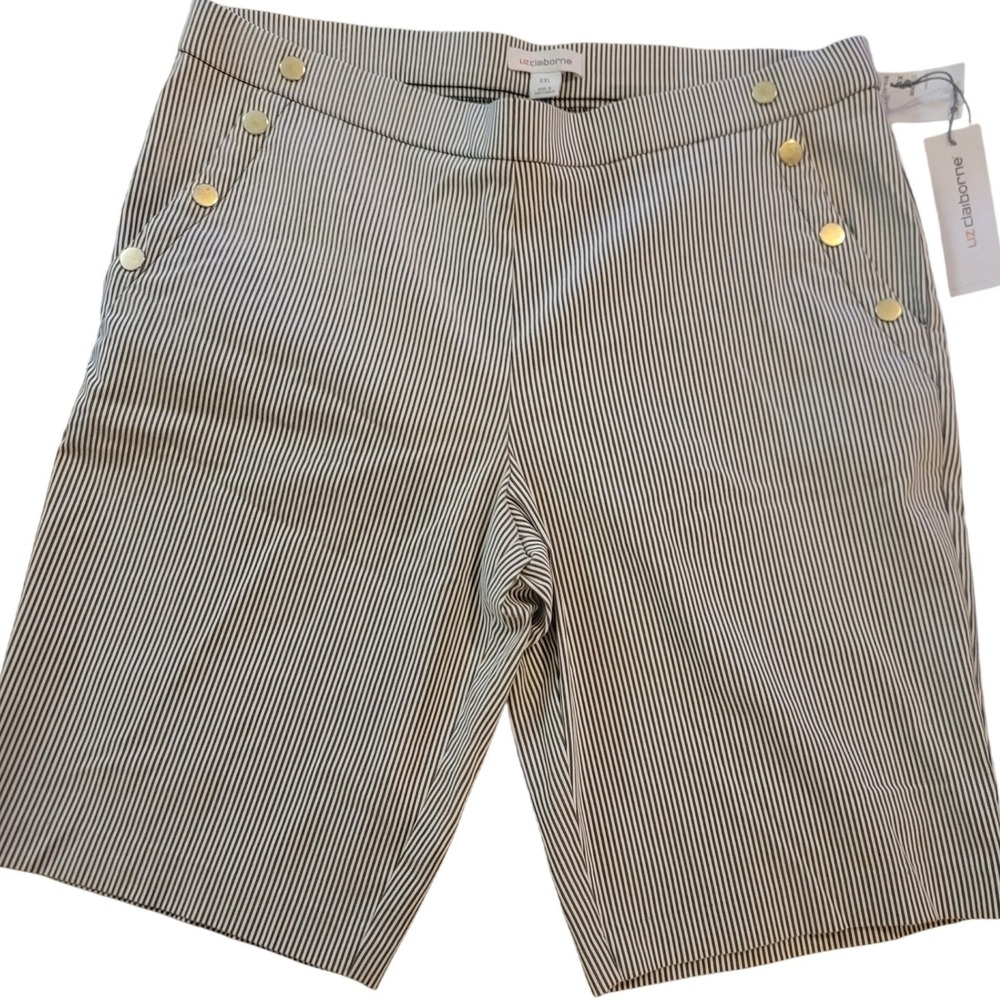 NWT Sailor Button Bermuda‎ Shorts Nautical Coastal Preppy XXL Black White Stripe - Picture 2 of 5